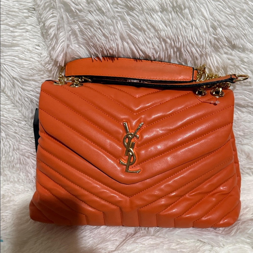 Saint Laurent Orange Quilted Shoulder Bag with Gold Hardware - Picture 7 of 7